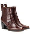 GANNI Croc-effect leather ankle boots,P00406294