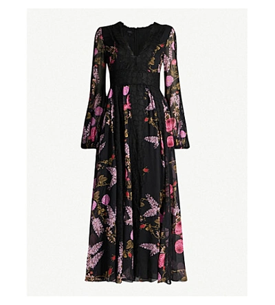 Giambattista Valli Lace-trimmed Floral-print Silk-georgette Midi Dress In Black Ramage
