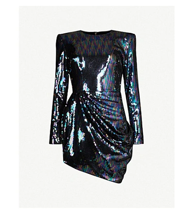 Alex Perry Iris Ruched Sequinned Mini Dress In Petrol