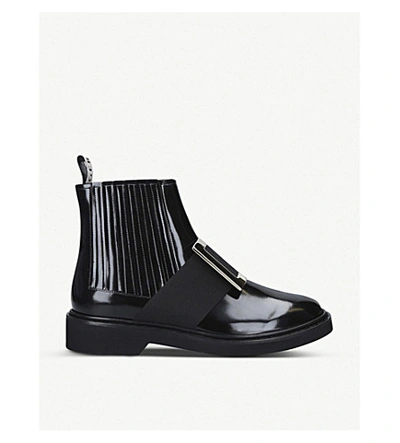 Roger Vivier Viv Ranger Embellished Patent-leather Chelsea Boots In Black
