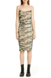 SANDY LIANG CAMO PRINT RUCHED SLIPDRESS,SL-FW19-KN4