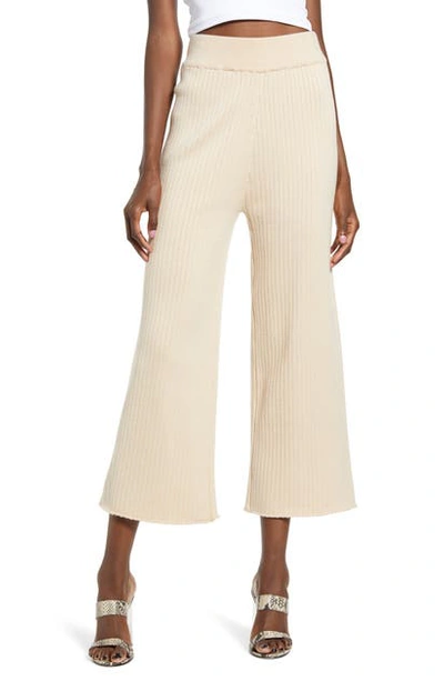 English Factory Ribbed Knit Crop Wide Leg Pants In Beige
