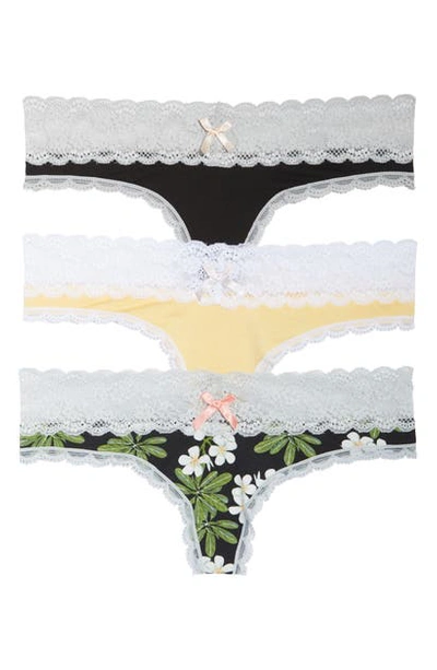 Honeydew Intimates Ahna 3-pack Lace Thong In Black/ Radiant/ Summit Geo