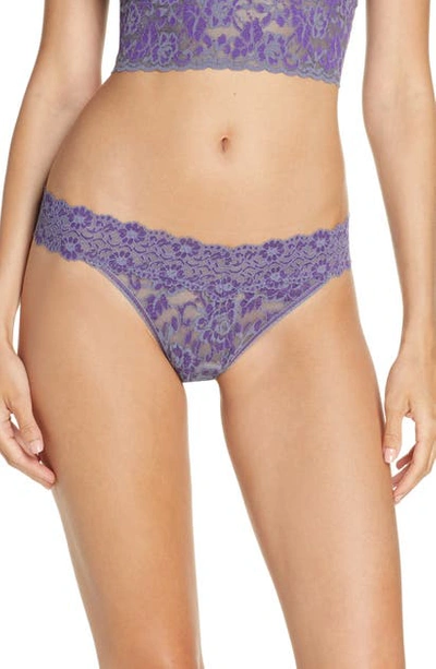 Hanky Panky Cross Dyed Regular Rise Thong In Folkstone Grey/ Purple Velvet