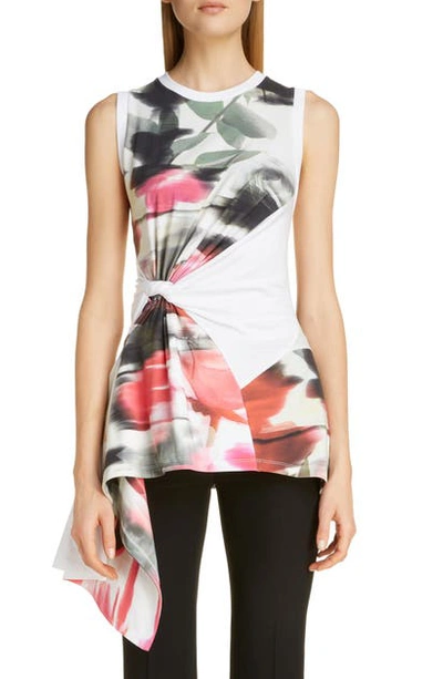 Alexander Mcqueen Knot Detail Rose Print Tank In White / Red