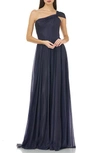 CARMEN MARC VALVO INFUSION ONE-SHOULDER PLEATED GOWN,662073