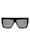 Celine Unisex Polarized Flat Top Square Sunglasses, 57mm In Black/ Smoke