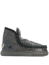 Mou Crochet Stitch-trim Glitter Sneaker Boots In Black