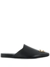 Balenciaga Double Square Bb Leather Slippers In Black