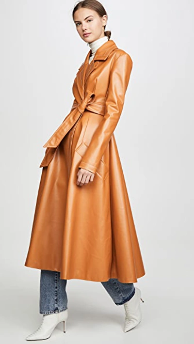 A.w.a.k.e. Gingerbread Belted Leather Coat In Orange
