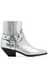 Saint Laurent West Silver Leather Ankle Boots In Silver