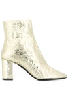 Saint Laurent Lou Foil Effect Ankle Boots In Gold