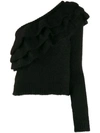 Philosophy Di Lorenzo Serafini One-shoulder Tiered Ruffled Knitted Sweater In Black