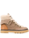 See By Chloé Shearling And Leather-trimmed Suede Ankle Boots In Neutrals