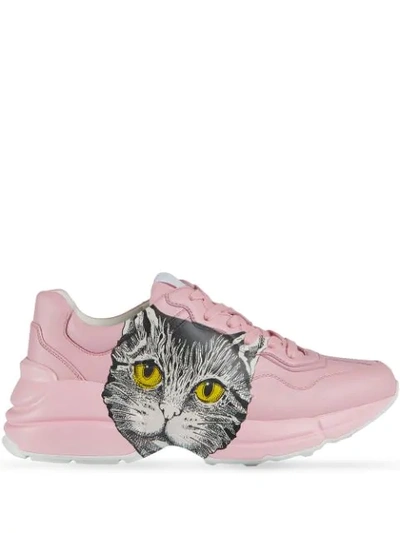 Gucci Rhyton Mystic Cat Leather Trainers In Pink