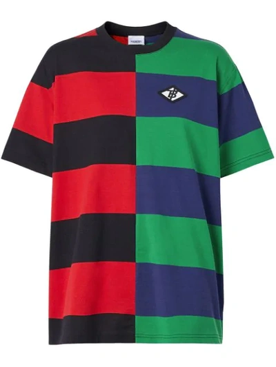 Burberry Carrick Embroidered Logo Rugby Stripe Tee In Bright Red