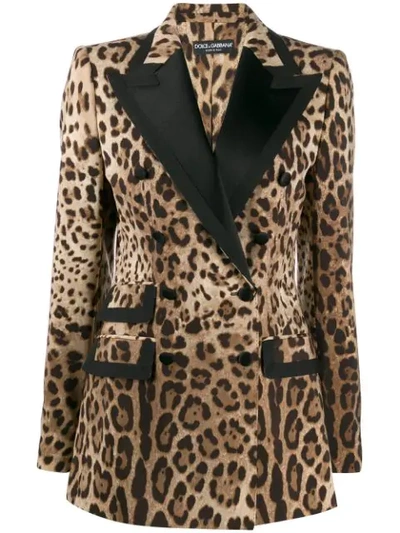 Dolce & Gabbana Satin-trimmed Leopard-print Wool-blend Blazer In Brown