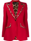 Dolce & Gabbana Leopard-print Trimmed Wool-blend Blazer In Red