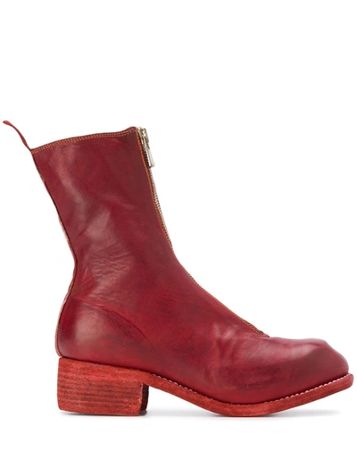 Guidi Front Zip Leather Ankle Boots In Red