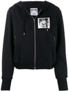 MOSCHINO ZIP-FRONT LOGO PATCH HOODIE