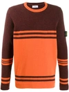 Stone Island Striped Knit Jumper In Orange