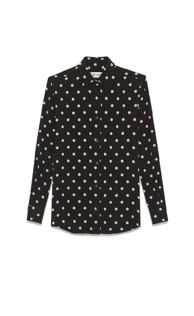 Saint Laurent Polka Dot Pussy Bow Blouse In Black