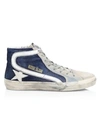 GOLDEN GOOSE Men's Slide High-Top Blue Denim Trainers