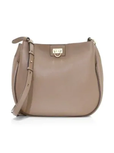 Ferragamo Women's Medium Reverse Leather Hobo Bag In Grey/gold