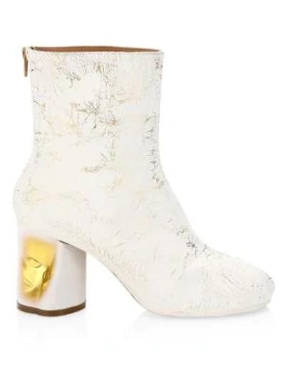 Maison Margiela Painted Crushed Metallic Ankle Boots In White