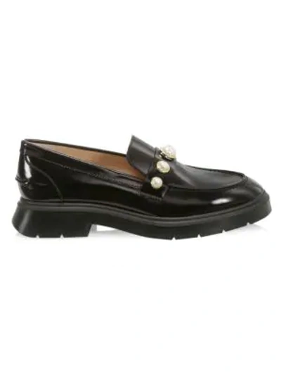 Stuart Weitzman 'suki' Faux Pearl Embellished Leather Loafers In Black