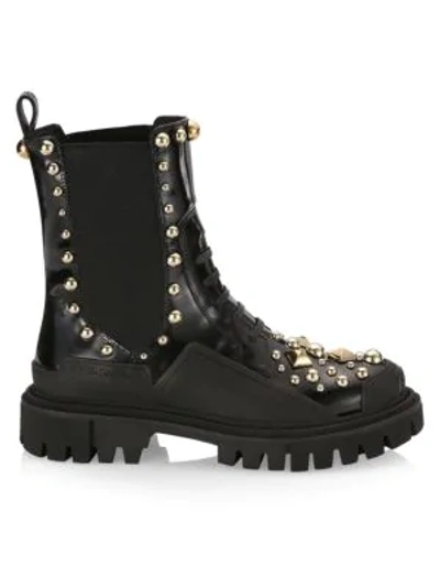 Dolce & Gabbana Studded Leather Combat Boots In Black