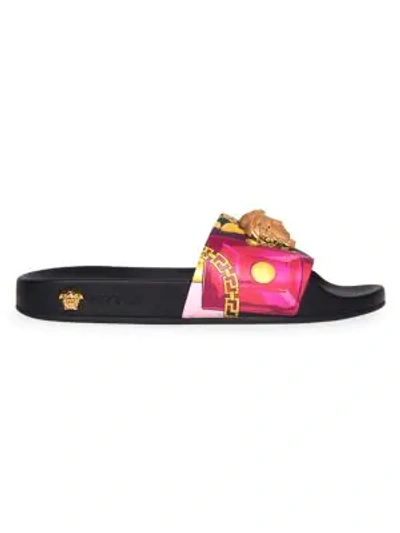 Versace Medusa Leather Slides In Multi