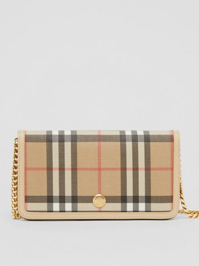 Burberry Vintage Check E-canvas Phone Wallet With Strap In Beige