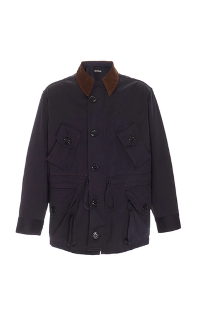 Monitaly Leather And Corduroy-trimmed Cotton Vancloth Cotton-sateen Field Jacket In Navy