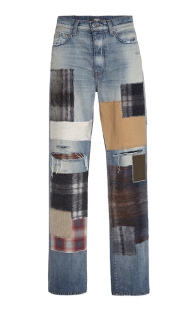 Amiri Patchwork Mid-rise Straight-leg Jeans In Blue