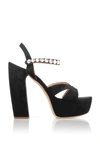 MIU MIU JEWELED STRAP SUEDE PLATFORM SANDAL,747007