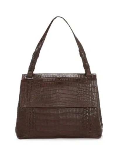 Nancy Gonzalez Medium Sophie Crocodile Satchel In Chocolate