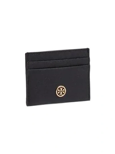 Tory Burch Robinson Leather Card Case In Black