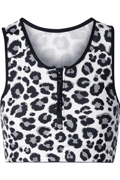 Adam Selman Sport Cropped Leopard-print Stretch Top In Gray