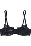 COCO DE MER ATHENE LACE AND STRETCH SILK-BLEND SATIN UNDERWIRED BALCONETTE BRA