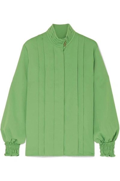 Andersson Bell Katie Layered Pintucked Crepe Blouse In Green