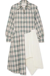 ANDERSSON BELL OLIVIA ASYMMETRIC PANELED CHECKED TWILL AND PLEATED CREPE DRESS