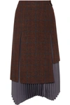 ANDERSSON BELL MARCIA LAYERED WOOL AND ALPACA-BLEND AND PLEATED SATIN SKIRT