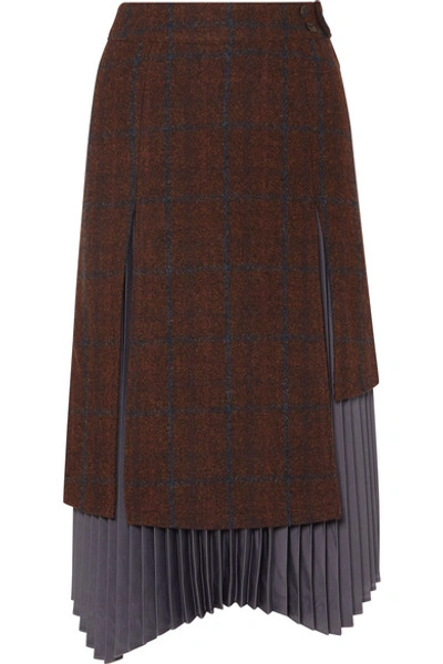 Andersson Bell Marcia Layered Wool And Alpaca-blend And Pleated Satin Skirt In Brown