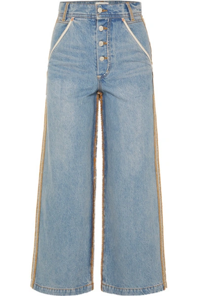 Andersson Bell Distressed High-rise Wide-leg Jeans In Mid Denim