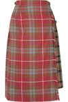 ANDERSSON BELL BUCKLED ASYMMETRIC PANELED PLEATED CHECKED WOOL SKIRT