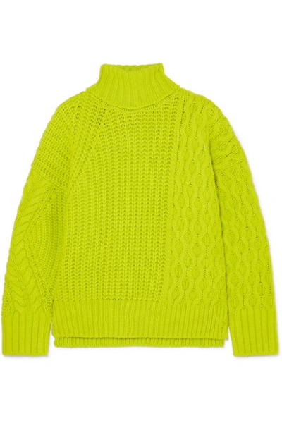 Andersson Bell Alto Neon Cable-knit Wool-blend Jumper In Chartreuse