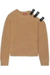 ALTUZARRA CUTOUT LEATHER-TRIMMED WOOL AND CASHMERE-BLEND SWEATER
