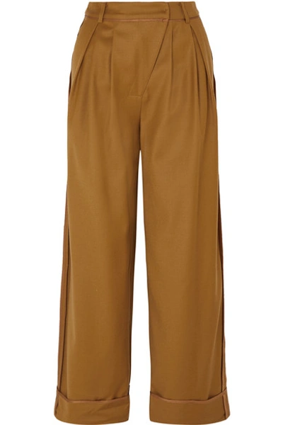 Andersson Bell Daria Pleated Wool-blend Wide-leg Pants In Light Brown