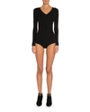 ALAÏA WOOL LONG-SLEEVE V-NECK BODYSUIT,PROD147310062